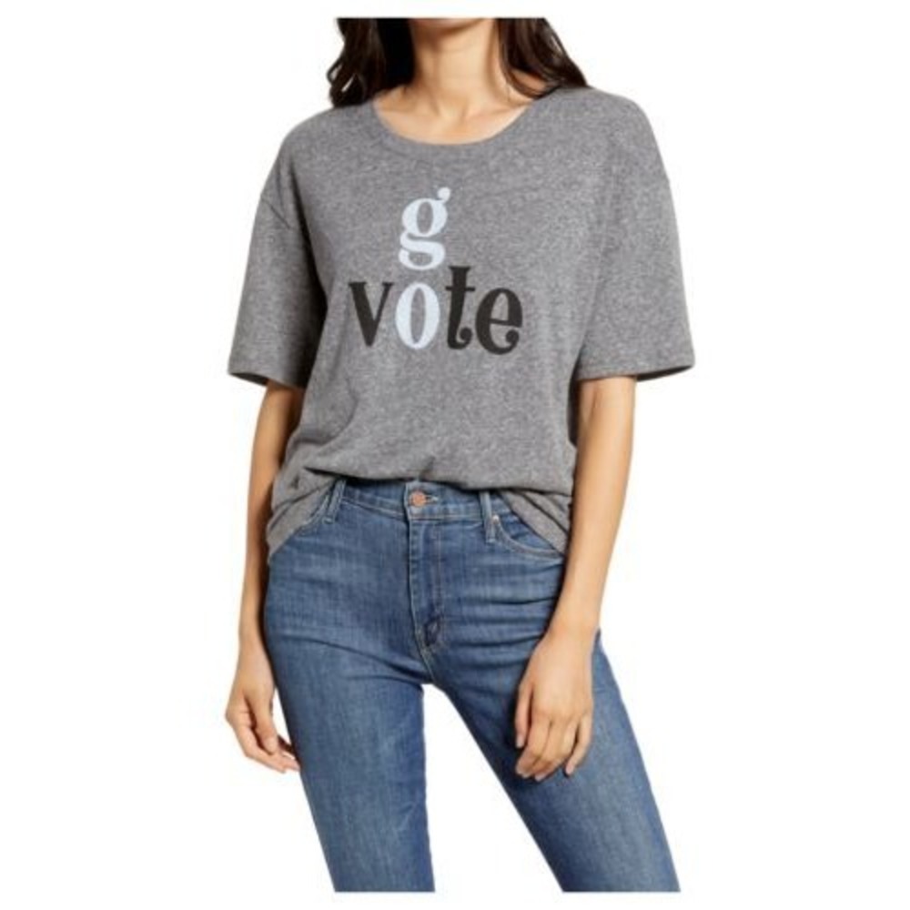 NEW TREASURE & BOND Go Vote Short Sleeve Graphic Tee Heather Gray T Shirt Sz S